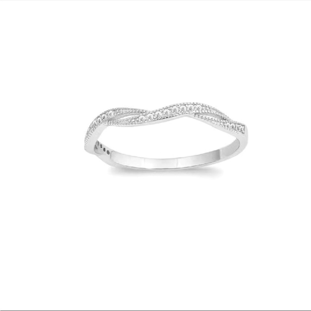 New 925 Silver Women's Simple Twisted Diamond Ring - Picture 2 of 4